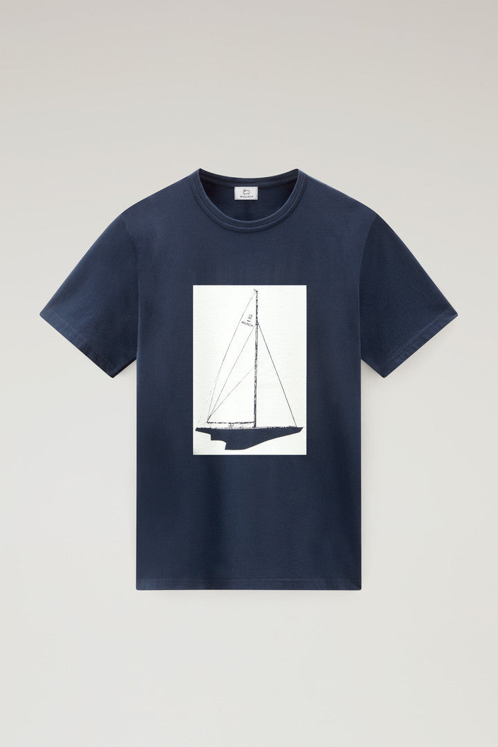 Pure Cotton Nautical Print T-Shirt (Melton Blue) - Detail View 1