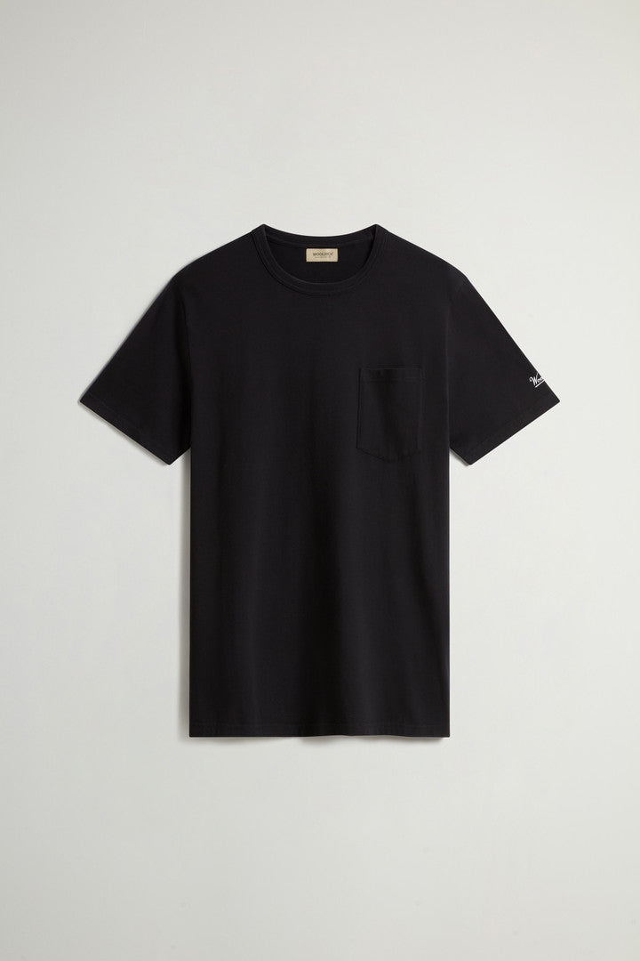 Pure Cotton T-Shirt with Pocket (Black) - Main View