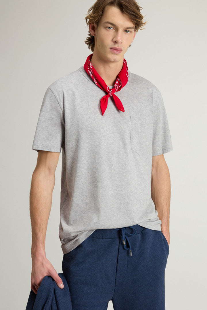 Pure Cotton T-Shirt with Pocket (Grey Melange) - Detail View 4