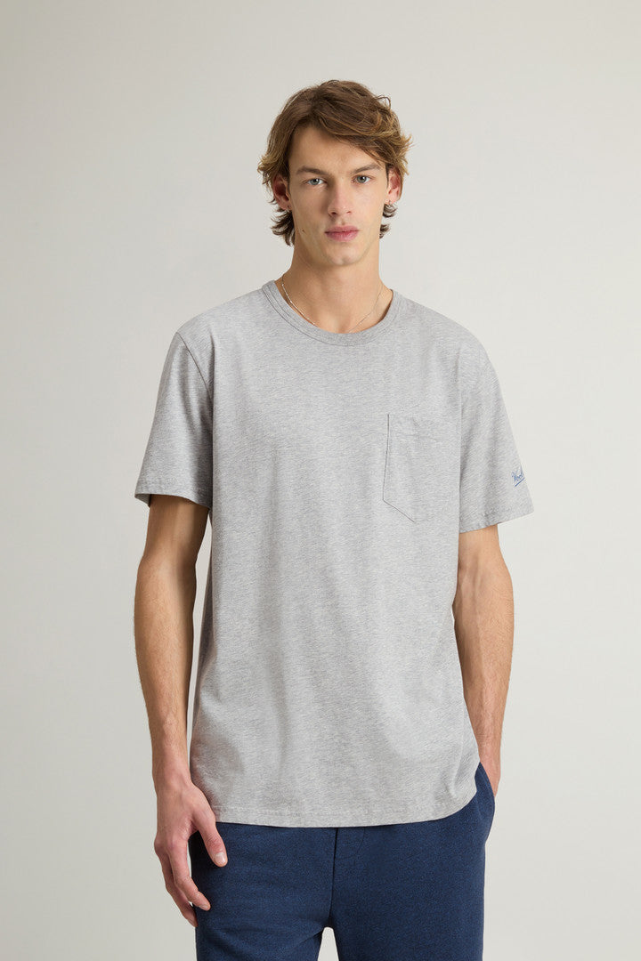 Pure Cotton T-Shirt with Pocket (Grey Melange) - Detail View 1