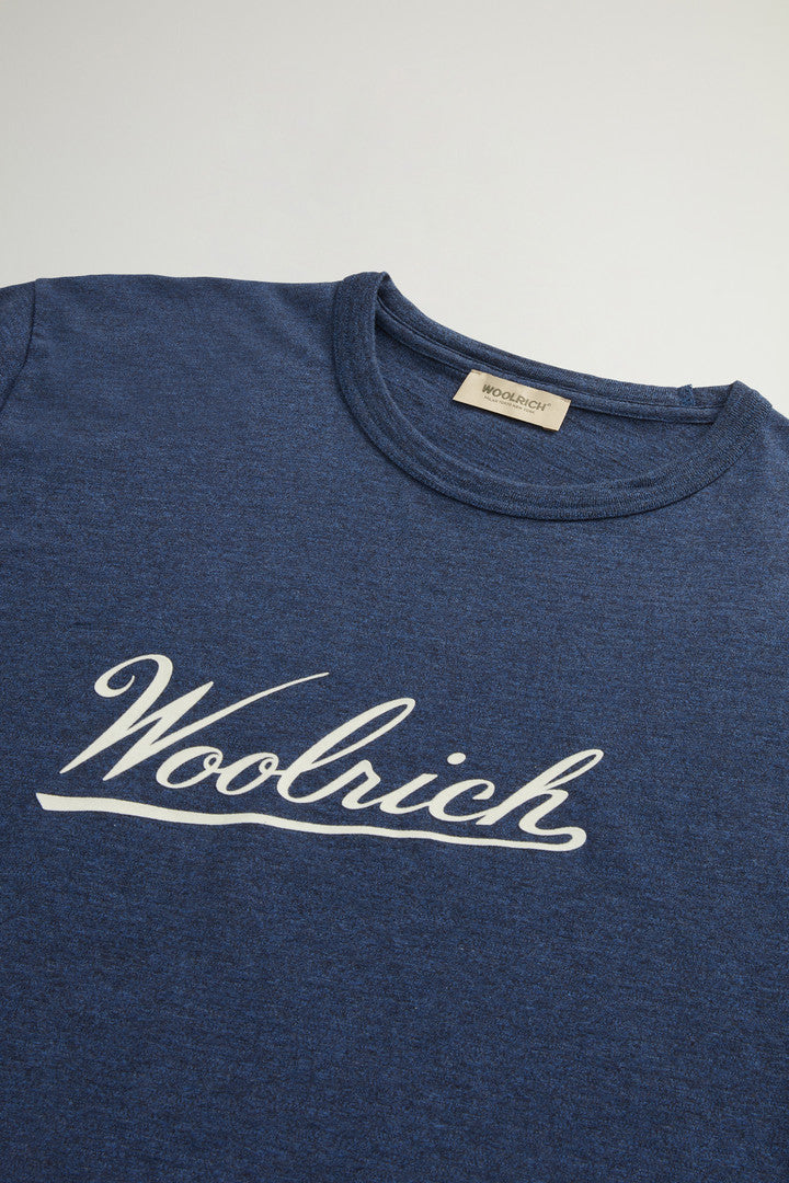 T-Shirt in Pure Cotton Mouliné (Melton Blue) - Detail View 5
