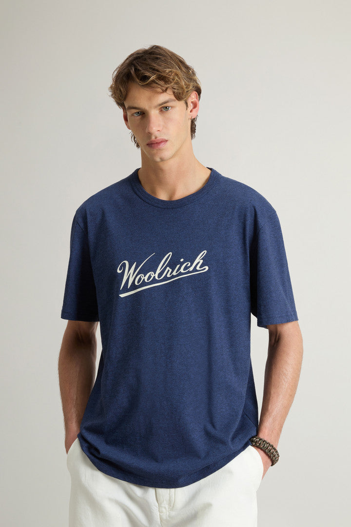 T-Shirt in Pure Cotton Mouliné (Melton Blue) - Main View