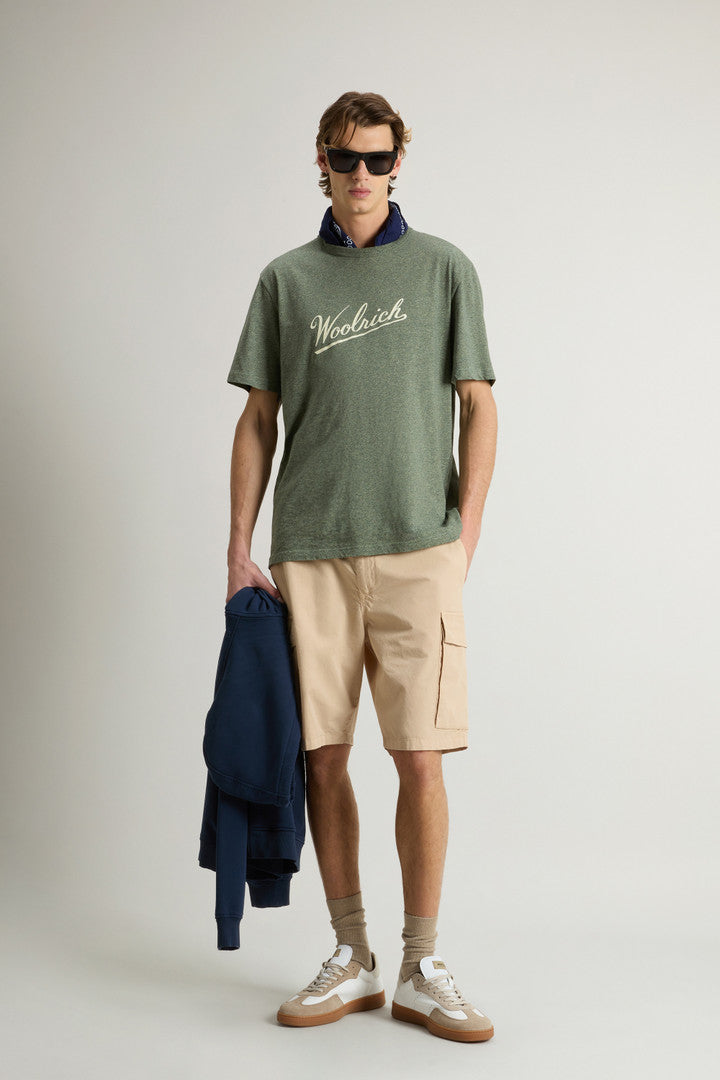 T-Shirt in Pure Cotton Mouliné (Melton Blue) - Detail View 1