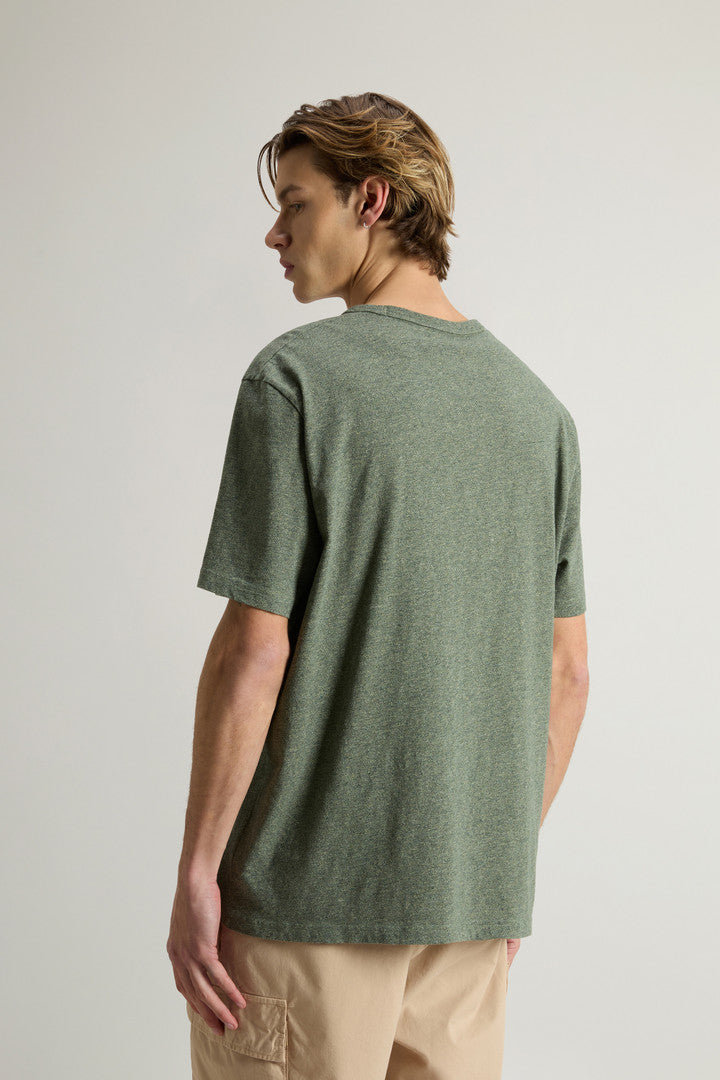 T-Shirt in Pure Cotton Mouliné (Melton Blue) - Detail View 2