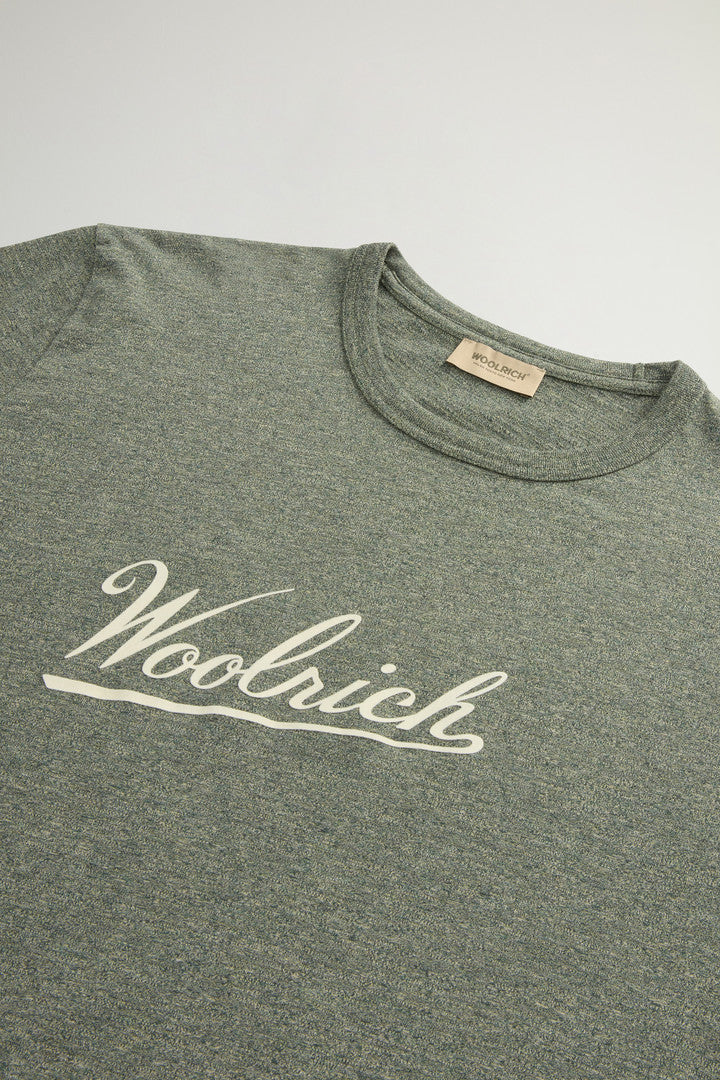 T-Shirt in Pure Cotton Mouliné (Melton Blue) - Detail View 5