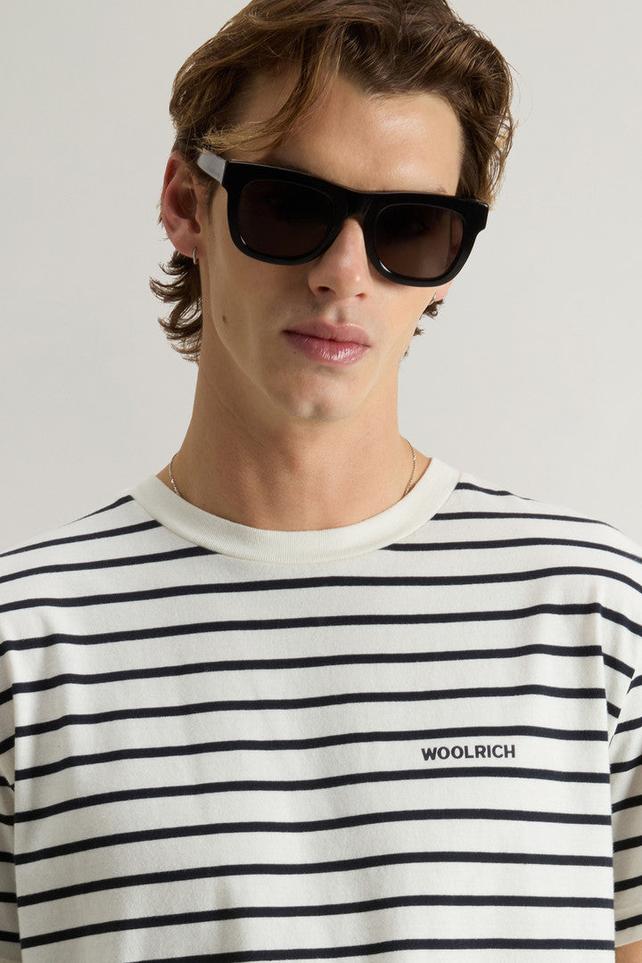 Striped Pure Cotton T-Shirt with Logo (White Stripe) - Detail View 4