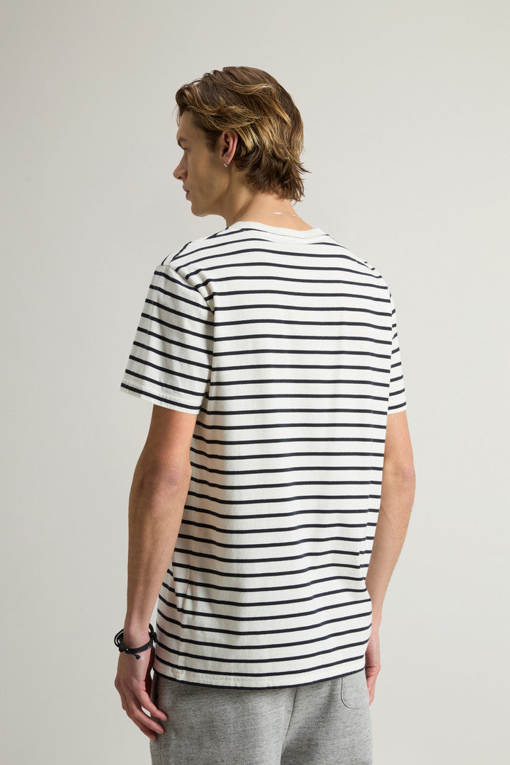 Striped Pure Cotton T-Shirt with Logo (White Stripe) - Detail View 3