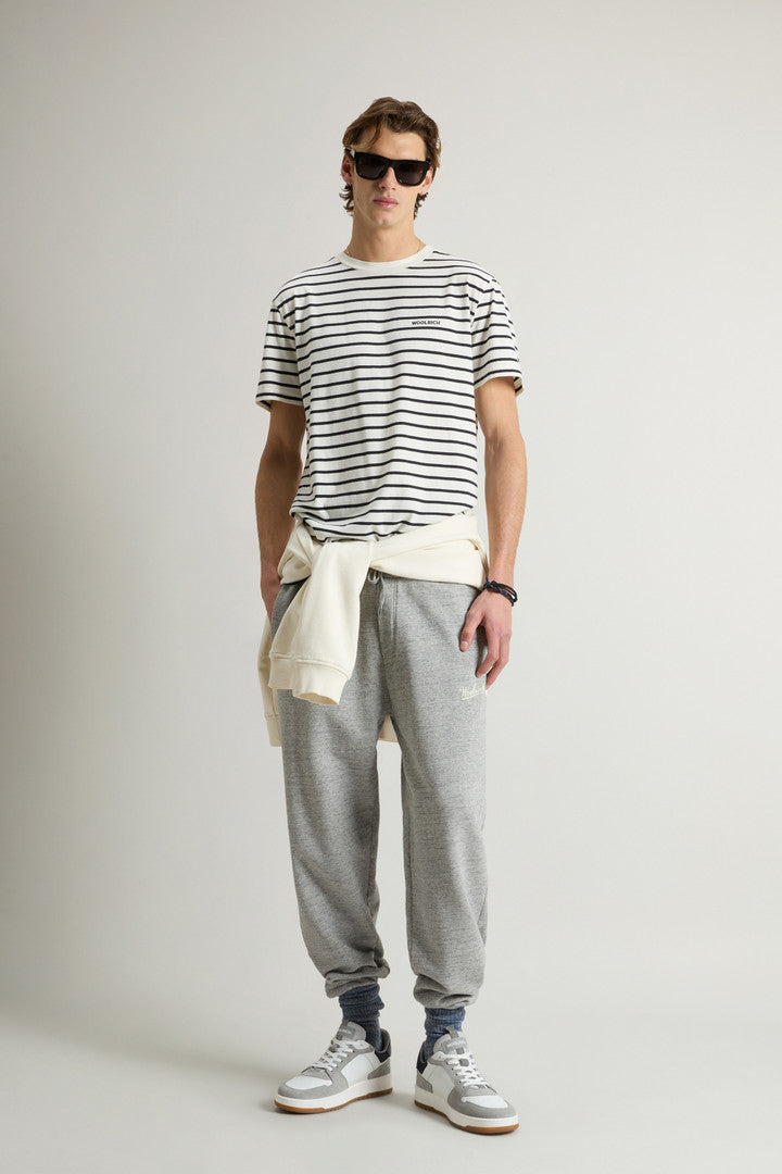 Striped Pure Cotton T-Shirt with Logo (White Stripe) - Detail View 2