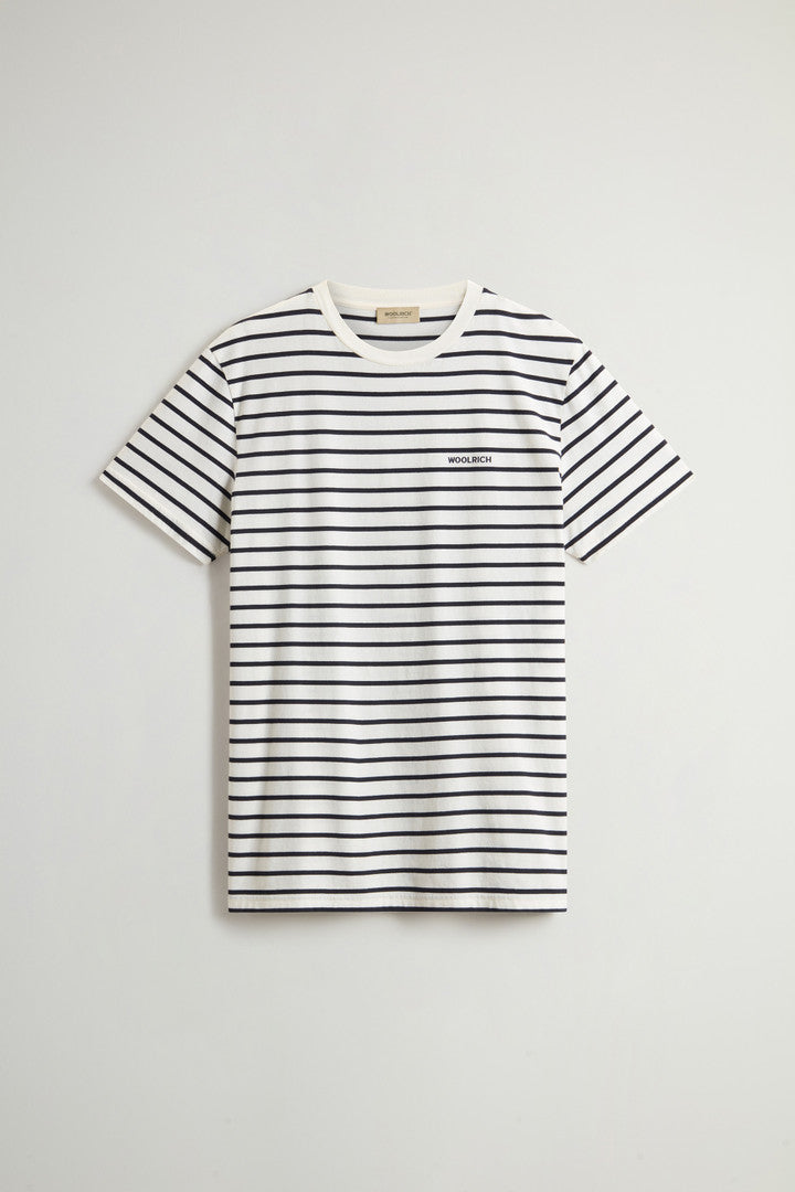 Striped Pure Cotton T-Shirt with Logo (White Stripe) - Main View