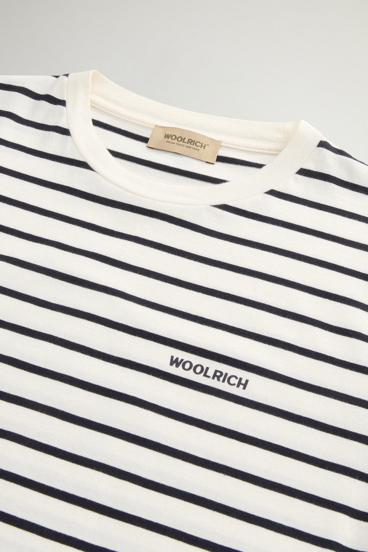 Striped Pure Cotton T-Shirt with Logo (White Stripe) - Detail View 5