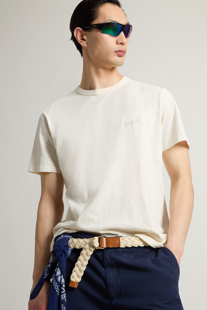 T-Shirt in Pure Cotton Slub Fabric (Chinois Green) - Detail View 3