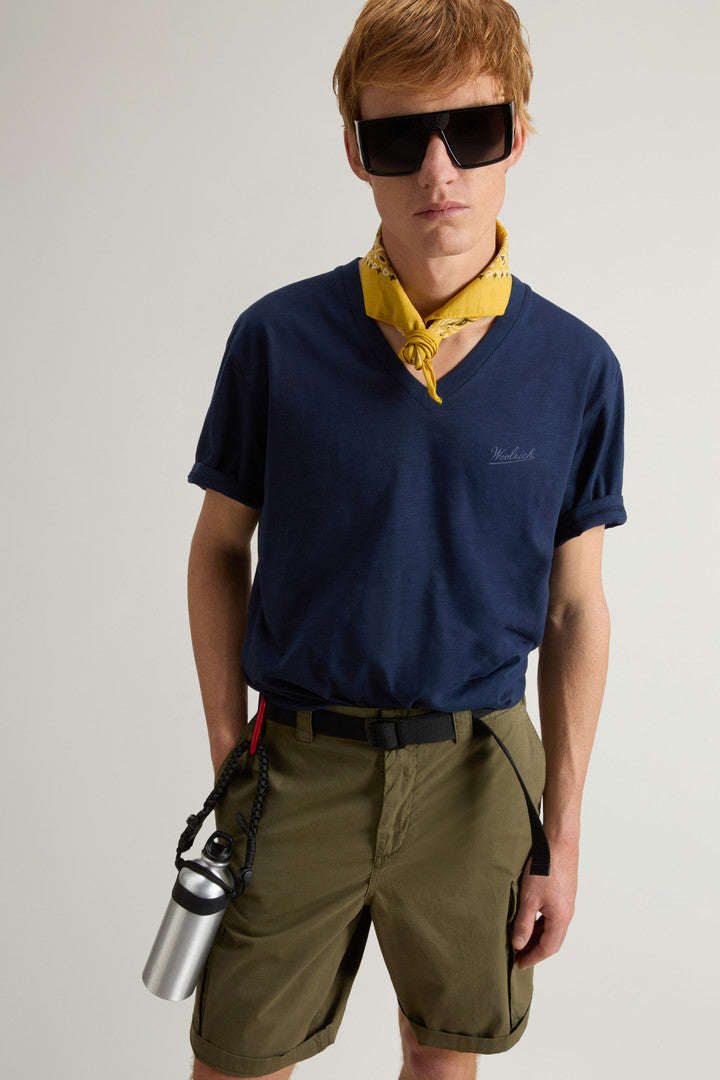 Pure Cotton Slub T-Shirt with V-Neck (Dream Blue) - Detail View 3