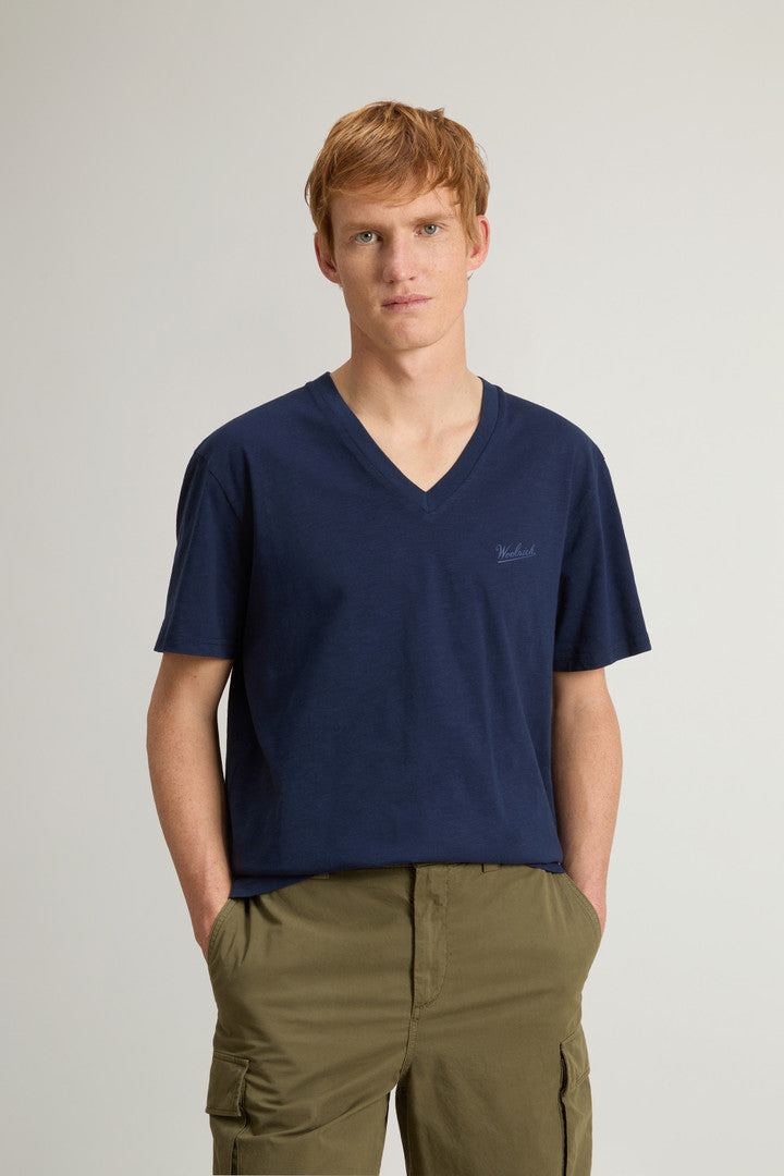 Pure Cotton Slub T-Shirt with V-Neck (Dream Blue) - Main View