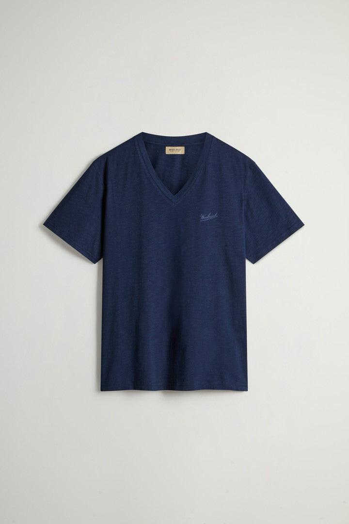 Pure Cotton Slub T-Shirt with V-Neck (Dream Blue) - Detail View 4