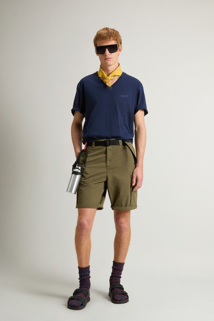 Pure Cotton Slub T-Shirt with V-Neck (Dream Blue) - Detail View 1