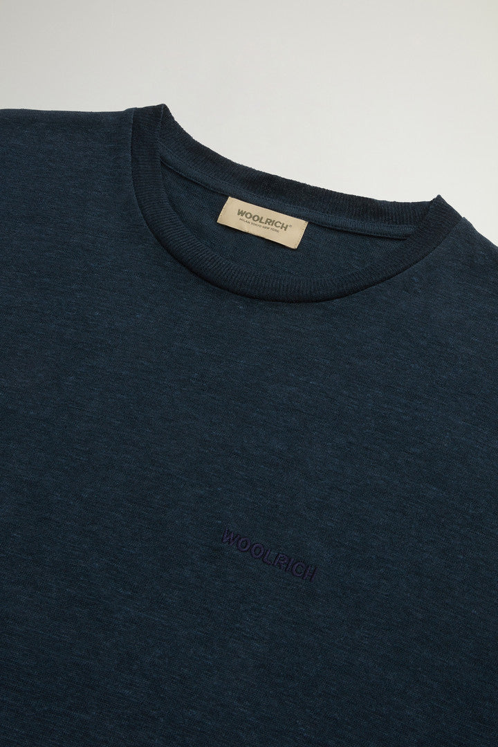 Pure Linen T-Shirt with Embroidered Logo (Melton Blue) - Detail View 5