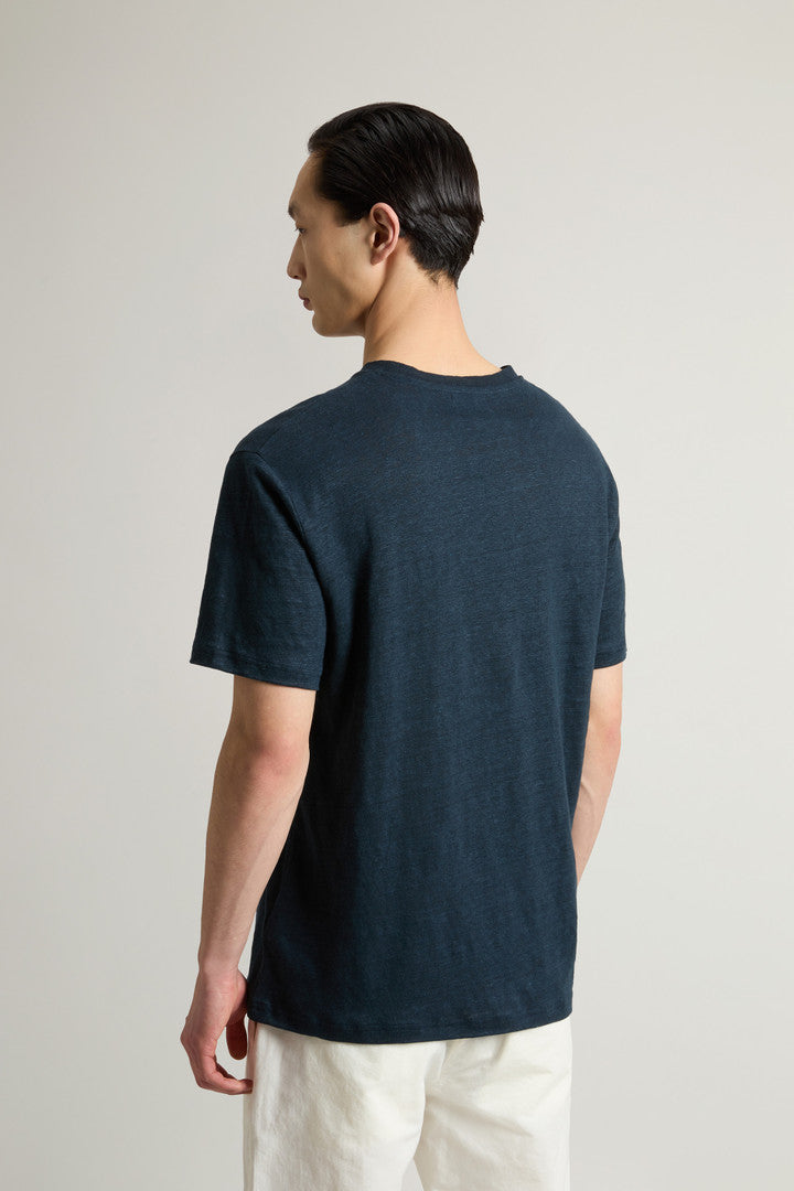 Pure Linen T-Shirt with Embroidered Logo (Melton Blue) - Detail View 2
