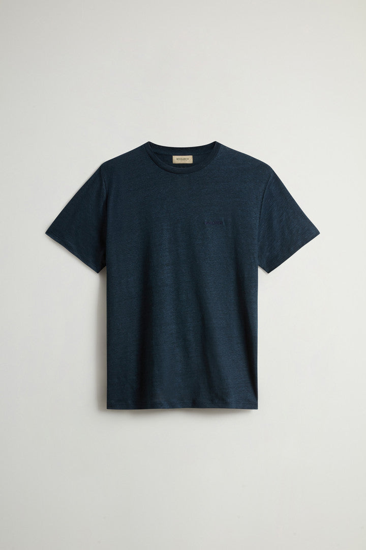 Pure Linen T-Shirt with Embroidered Logo (Melton Blue) - Main View