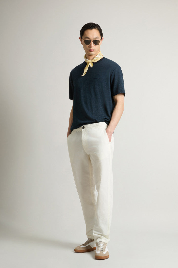 Pure Linen T-Shirt with Embroidered Logo (Jet Stream) - Detail View 3