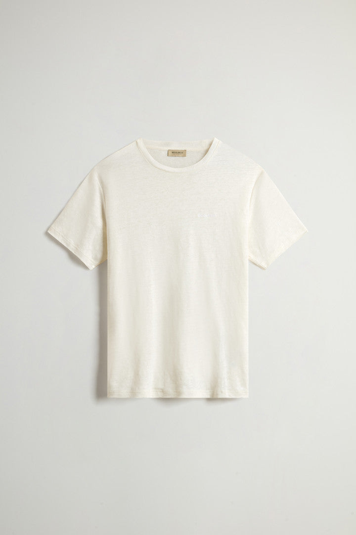 Pure Linen T-Shirt with Embroidered Logo (Melton Blue) - Detail View 7