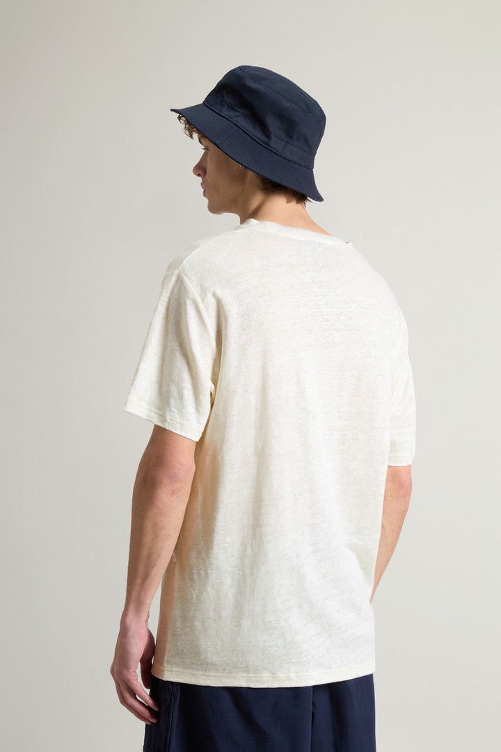 Pure Linen T-Shirt with Embroidered Logo (Melton Blue) - Detail View 2