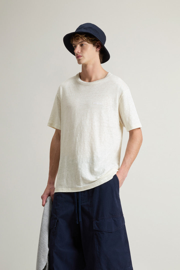 Pure Linen T-Shirt with Embroidered Logo (Melton Blue) - Detail View 3