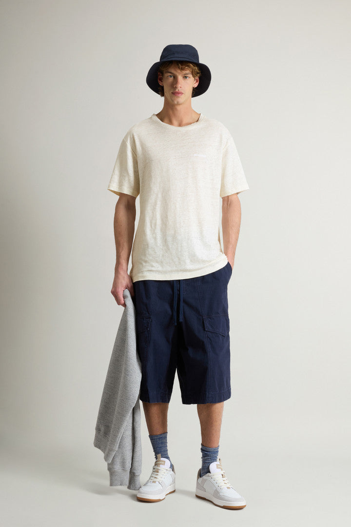 Pure Linen T-Shirt with Embroidered Logo (Melton Blue) - Detail View 1