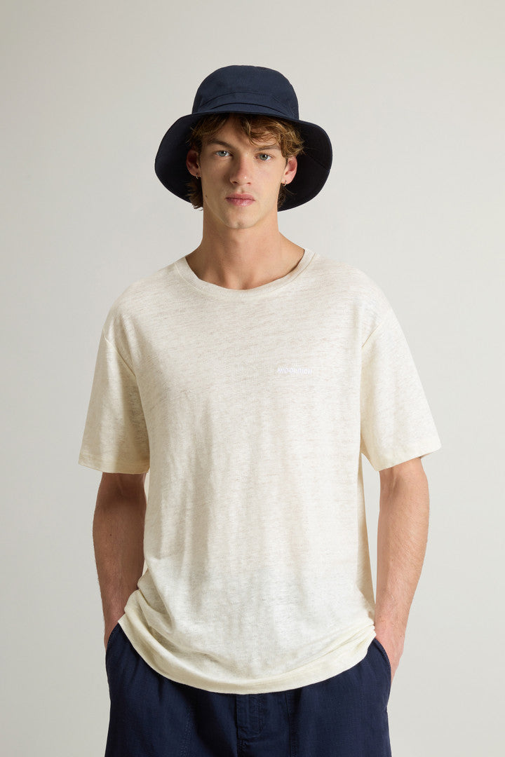Pure Linen T-Shirt with Embroidered Logo (Melton Blue) - Main View