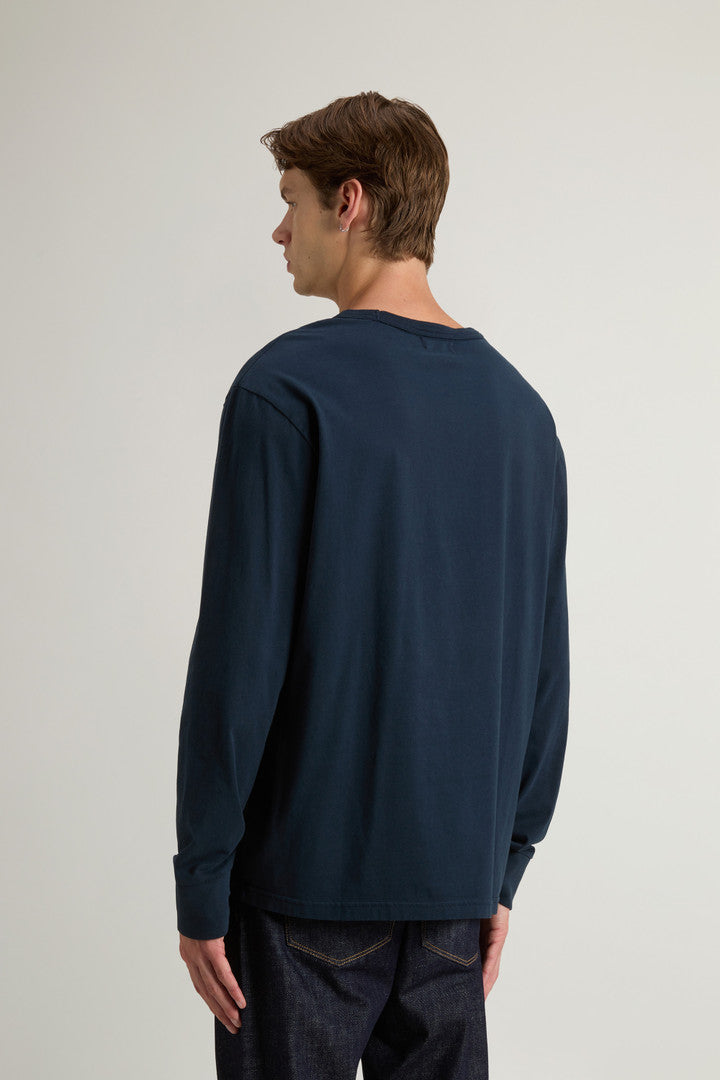 Long-Sleeve T-shirt in Pure Cotton (Jet Stream) - Detail View 2