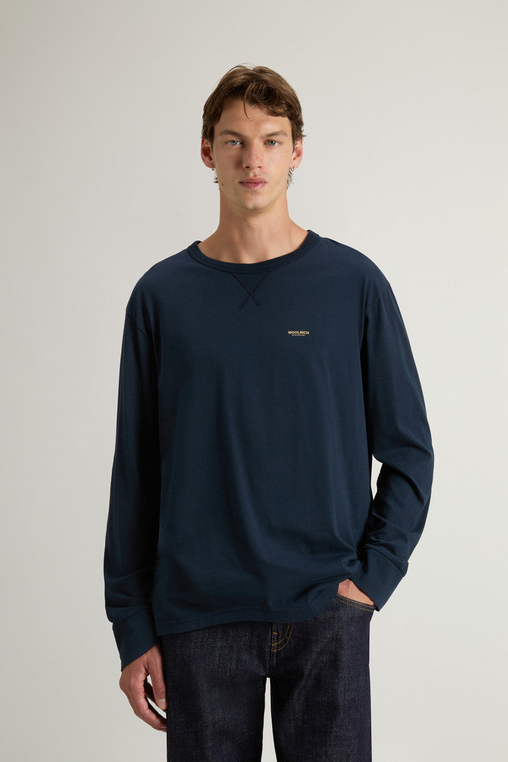 Long-Sleeve T-shirt in Pure Cotton (Jet Stream) - Main View