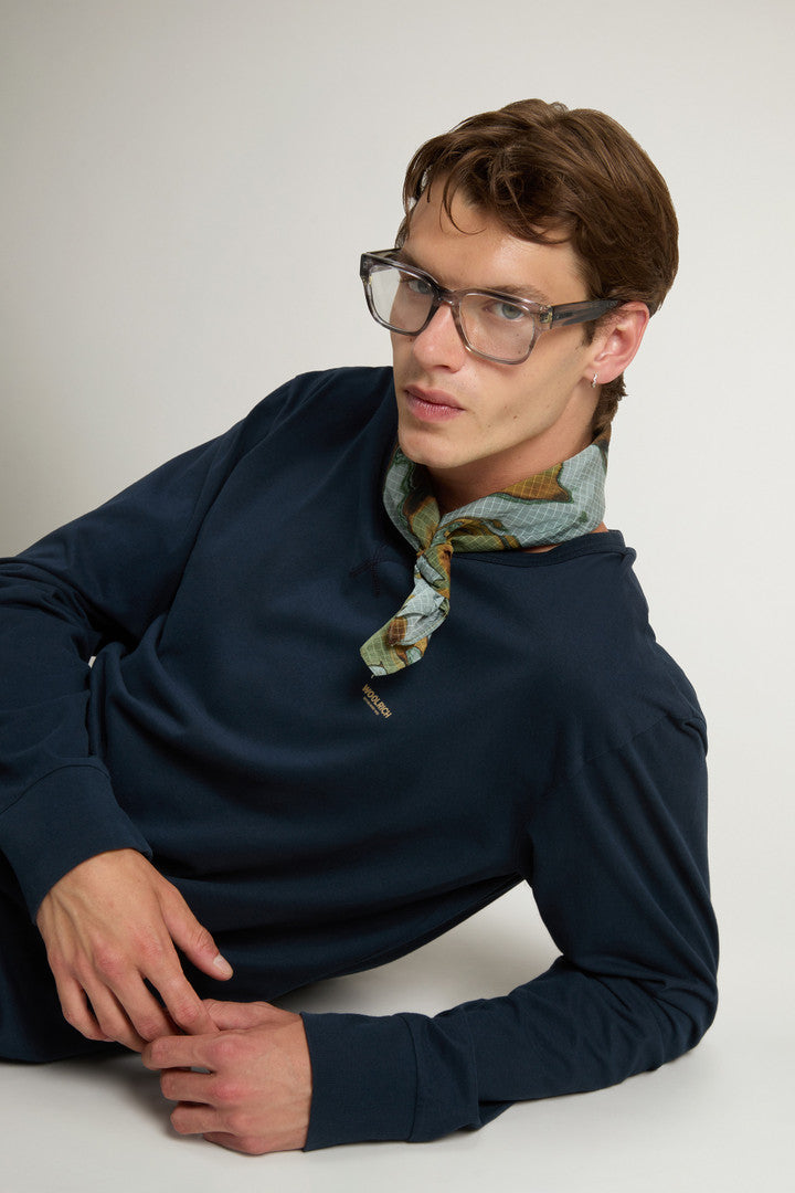 Long-Sleeve T-shirt in Pure Cotton (Jet Stream) - Detail View 3