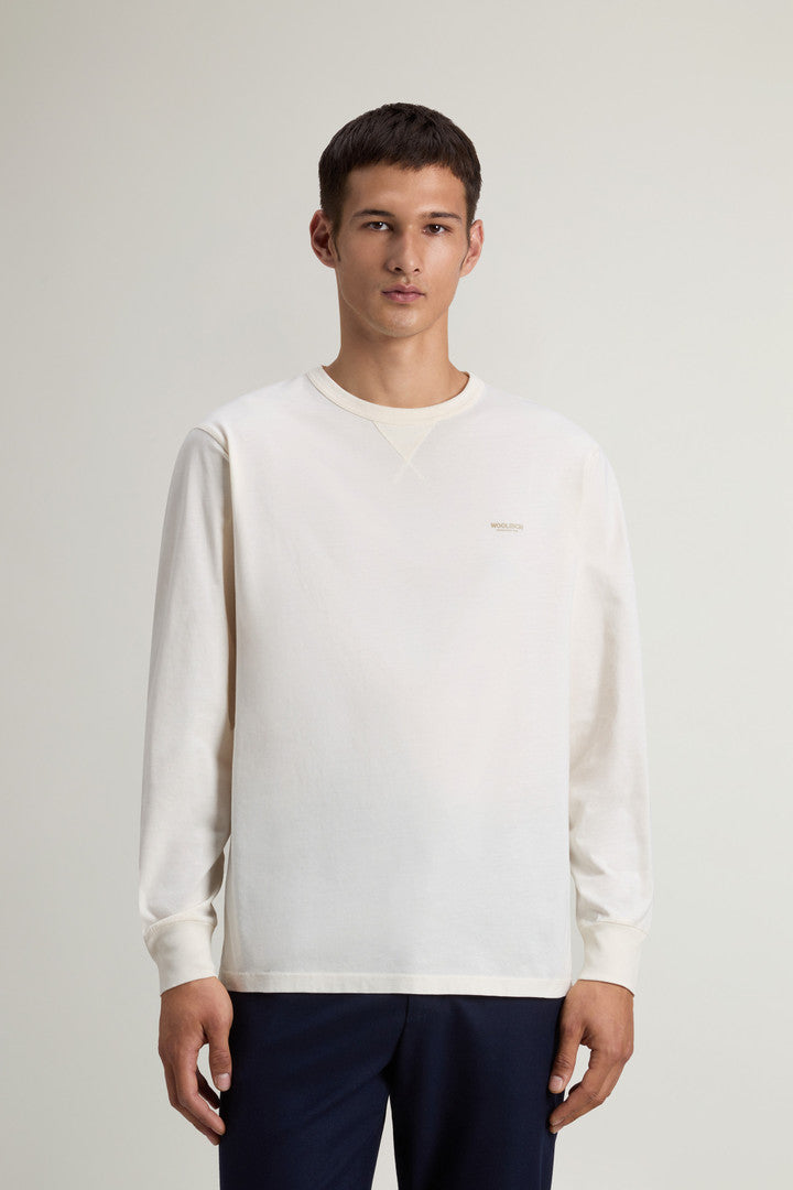 Long-Sleeve T-shirt in Pure Cotton (Jet Stream) - Detail View 1