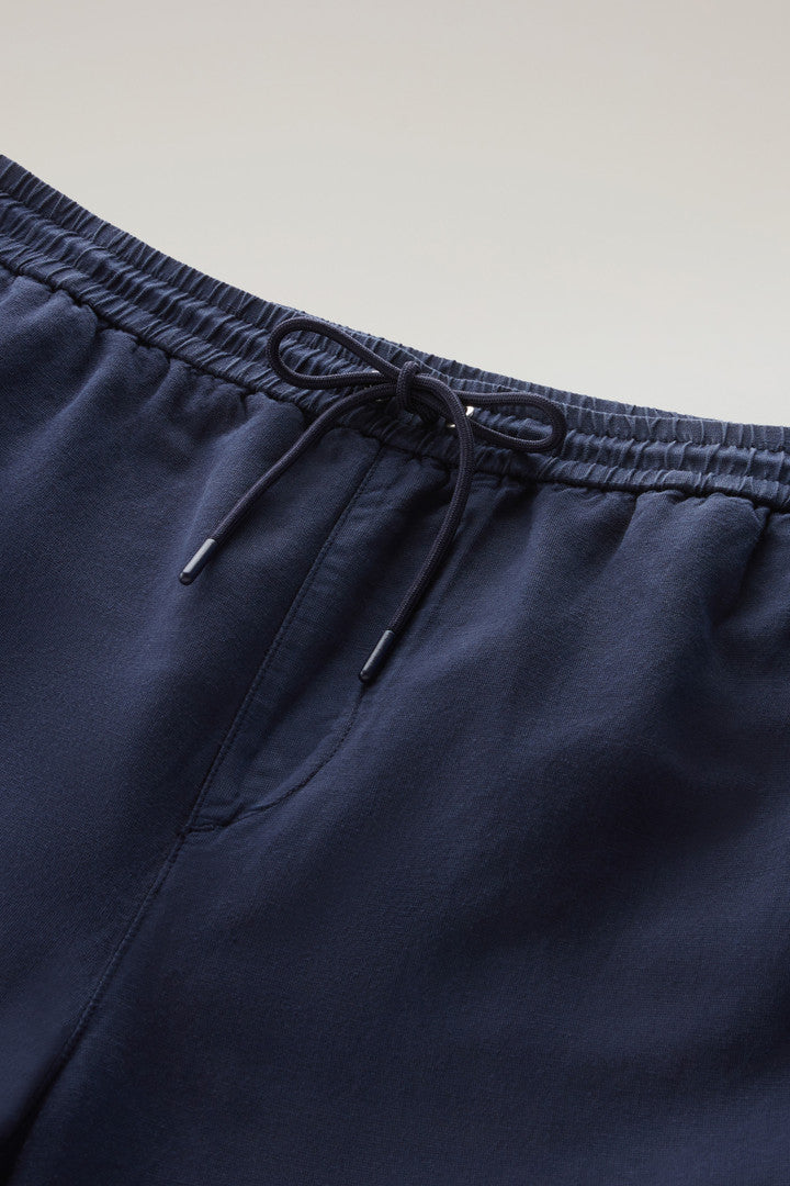 Garment Dyed Cargo Pants in Cotton-linen Blend (Maritime Blue) - Main View