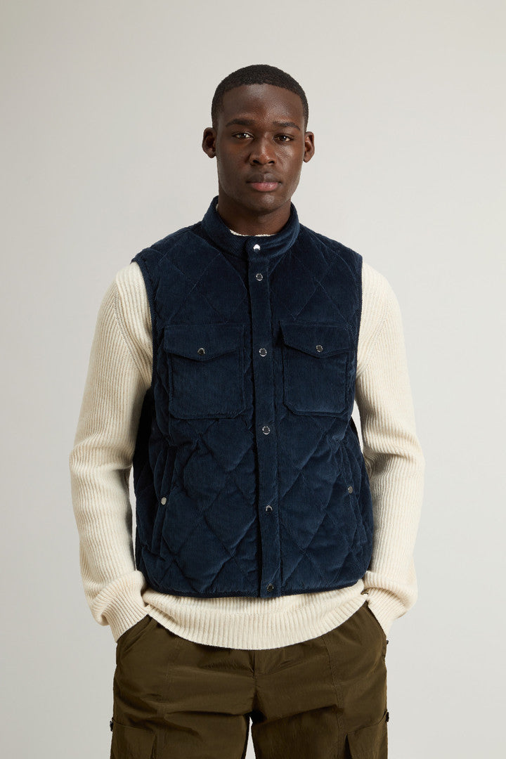 Corduroy Vest with Diamond Quilting (Coffee) - Main View