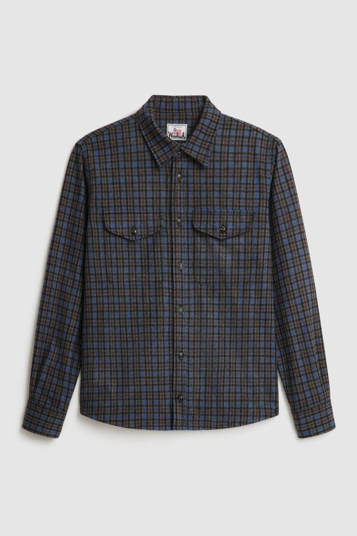 Wool Blend Oxbow Flannel Overshirt - Made in USA (Cream Check) - Detail View 9