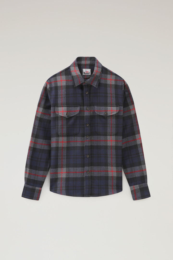 Wool Blend Oxbow Flannel Overshirt - Made in USA (Brown Blue Check) - Detail View 12