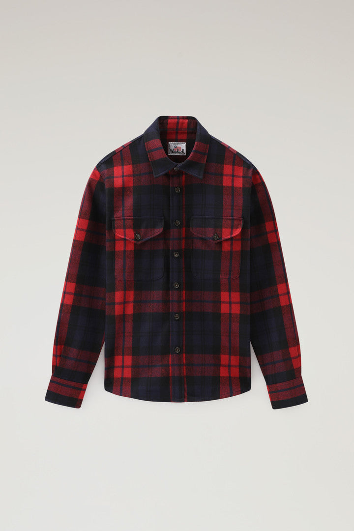 Wool Blend Oxbow Flannel Overshirt - Made in USA (Red Blue Check) - Main View