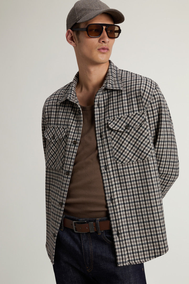 Wool Blend Oxbow Flannel Overshirt - Made in USA (Blue Check) - Detail View 4