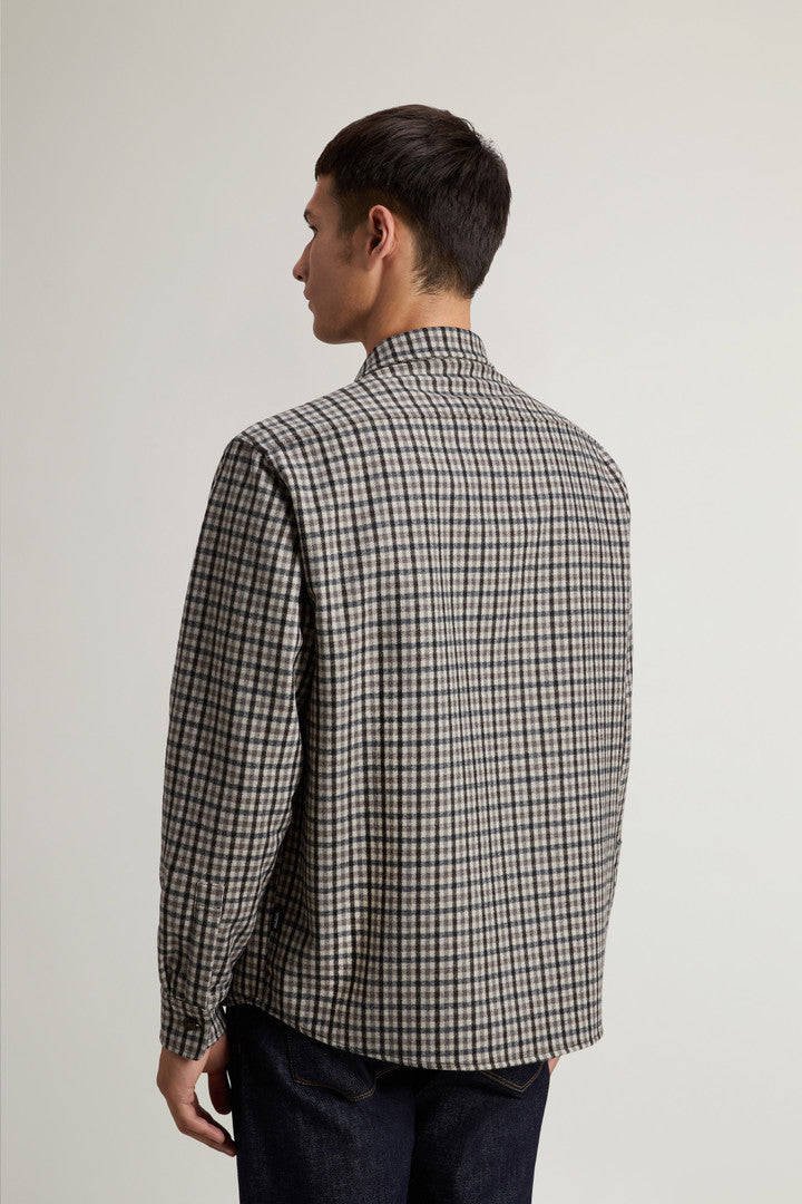 Wool Blend Oxbow Flannel Overshirt - Made in USA (Blue Check) - Detail View 3