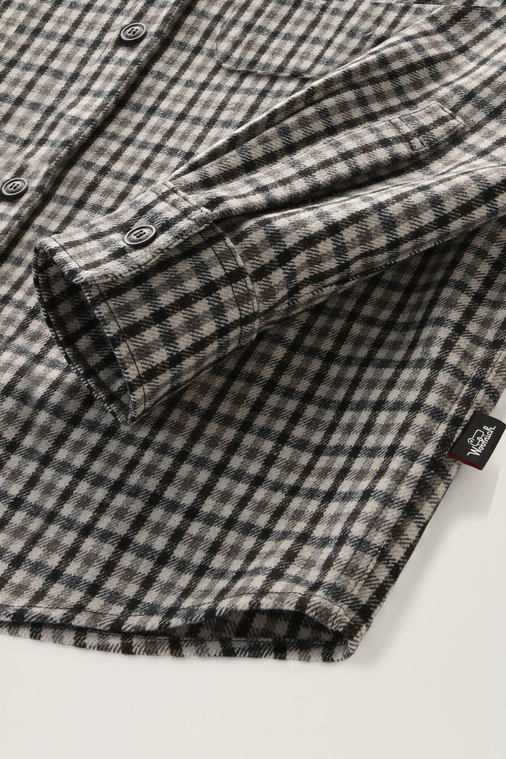 Wool Blend Oxbow Flannel Overshirt - Made in USA (Navy Check) - Detail View 8