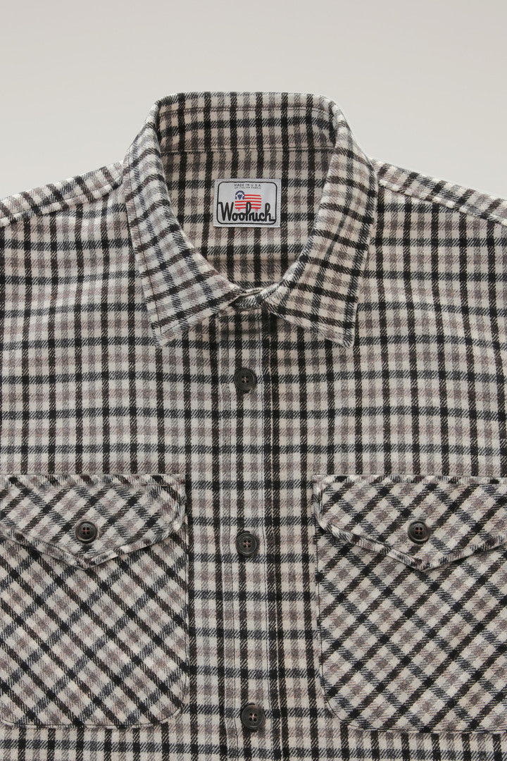 Wool Blend Oxbow Flannel Overshirt - Made in USA (Cream Check) - Detail View 5