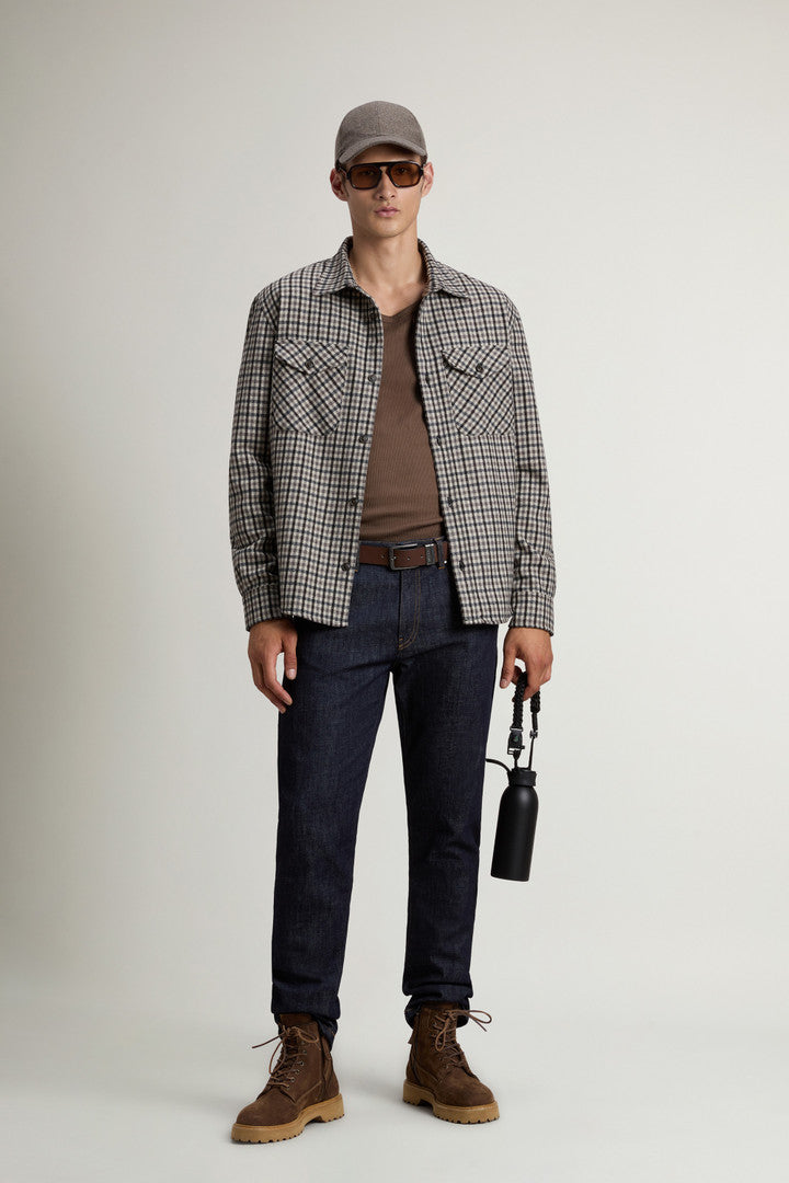 Wool Blend Oxbow Flannel Overshirt - Made in USA (Royal Grey Check) - Detail View 2