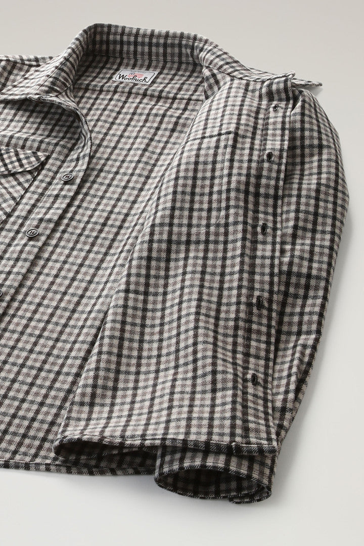 Wool Blend Oxbow Flannel Overshirt - Made in USA (Blue Check) - Detail View 7