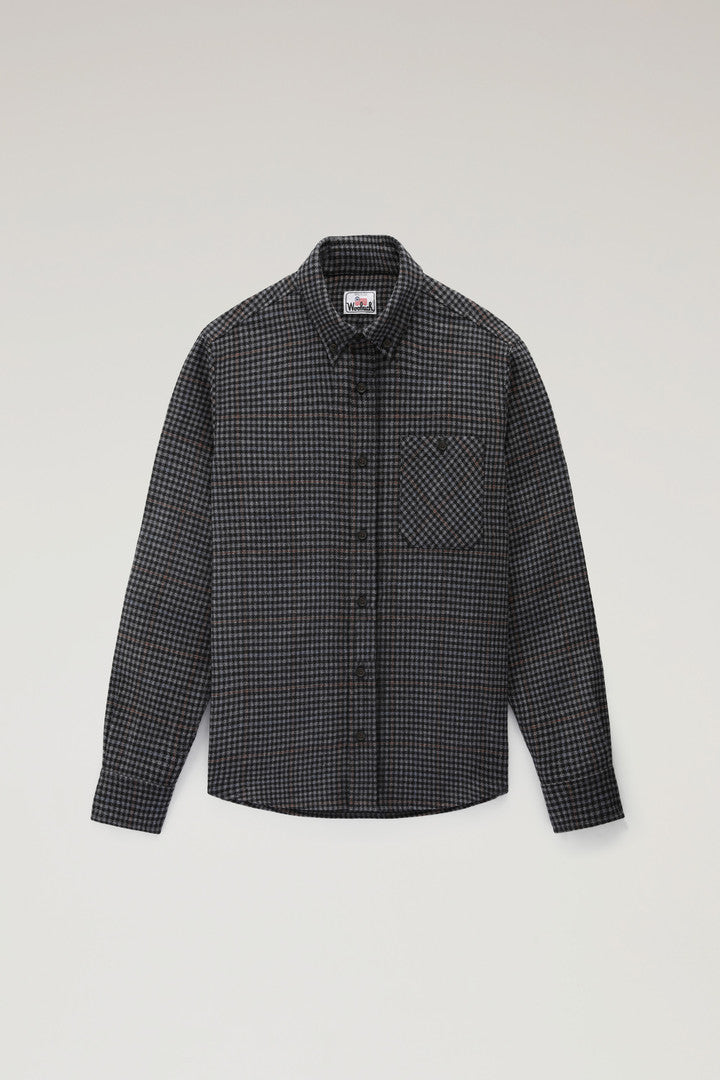Trout Run Check Flannel Shirt in Wool Blend (Black Check) - Detail View 1
