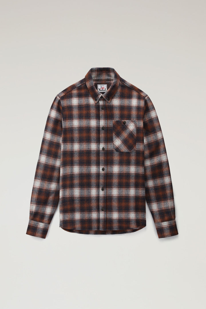 Trout Run Check Flannel Shirt in Wool Blend (Red Blue Check) - Detail View 6