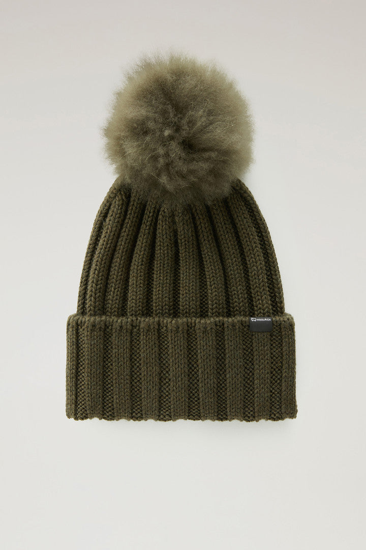 Merino Virgin Wool Beanie with Removable Cashmere Pompom (Milky Cream) - Detail View 6