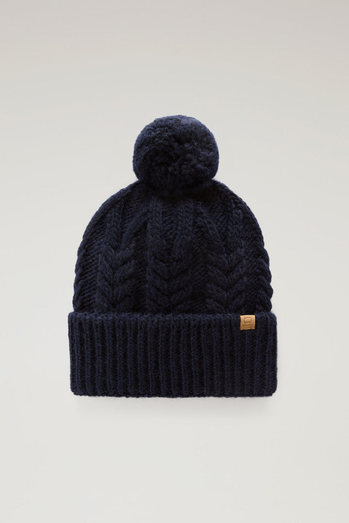 Beanie in Wool and Alpaca Blend with Pom-Pom (Black) - Detail View 5