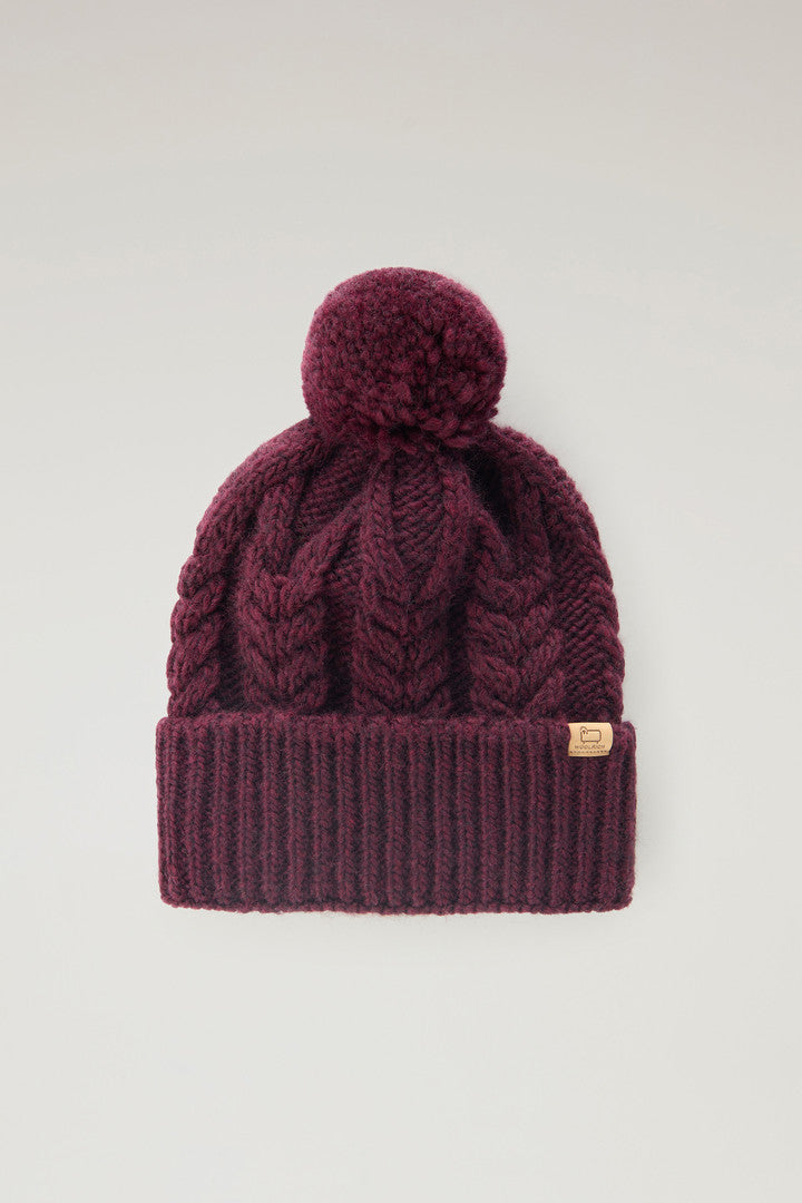 Beanie in Wool and Alpaca Blend with Pom-Pom (Black) - Detail View 3