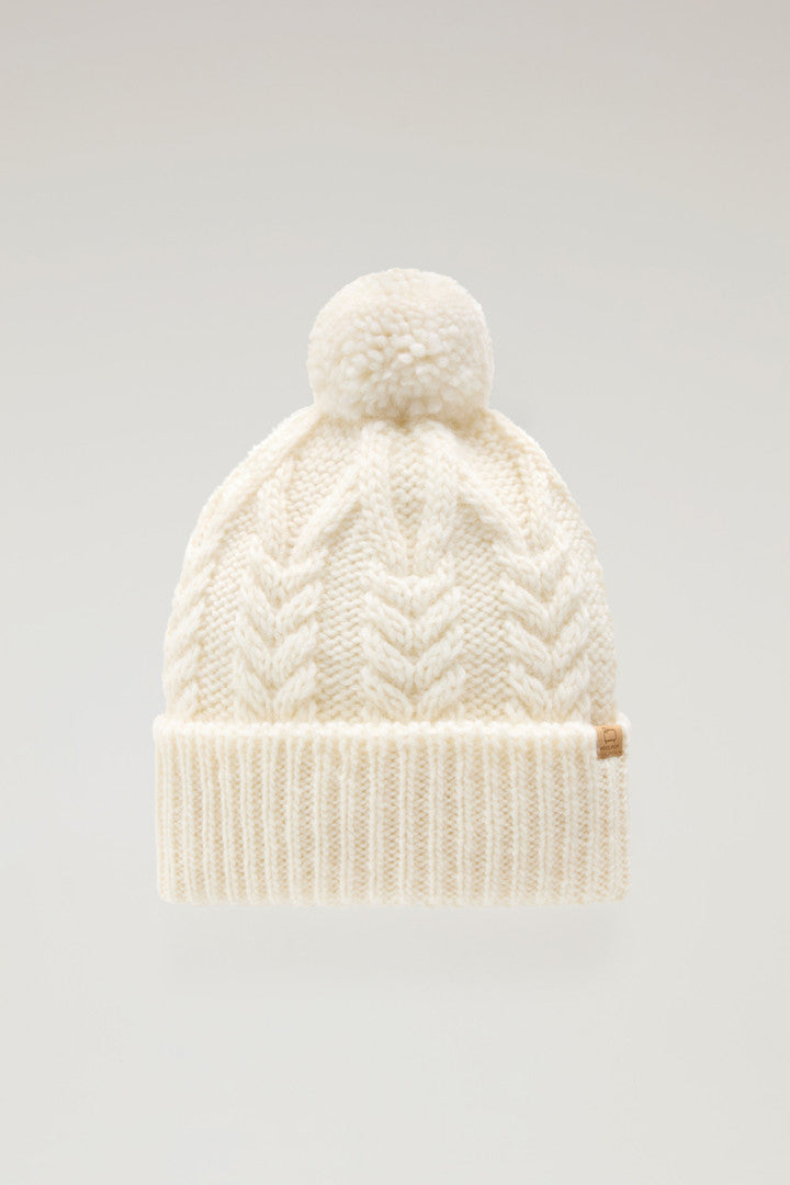 Beanie in Wool and Alpaca Blend with Pom-Pom (Black) - Detail View 4