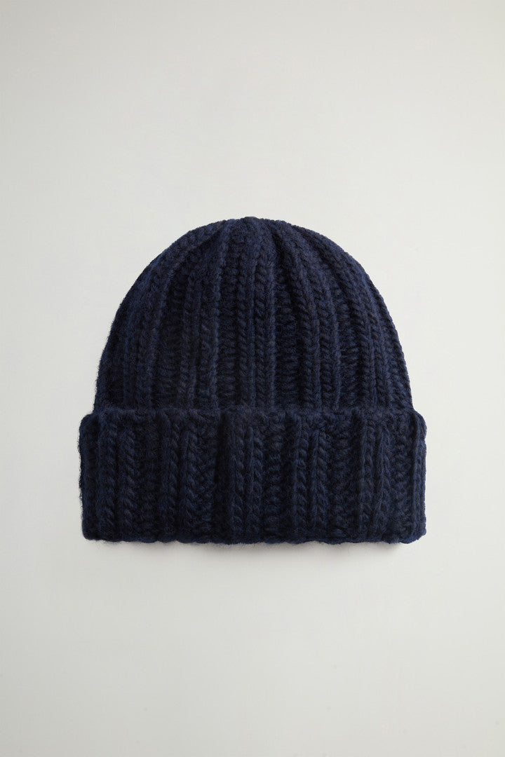 Ribbed beanie in wool and alpaca blend (Melton Blue) - Detail View 1